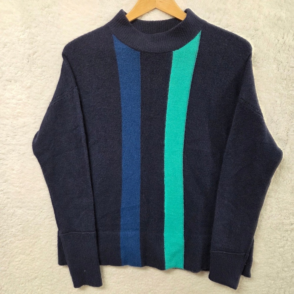 Halogen Navy Blue Striped Mock Neck Sweater Size 1 Relaxed Fit Long Sleeve